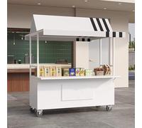 Mobile Food Cart with Wheels Vending Iron Cart with Canopy Customizable Logo for Street Food Snacks HandicraftsPerfect for Food Vendors and Outdoor Events (White)