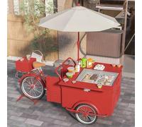 Mobile Food Tricycle with Beverage Display Case Ice Cream & Drink Vending Cart Umbrella & Storage Ideal for Snack Streets & Playgrounds Portable Food Truck Style 1