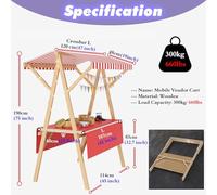 Mobile Food Vendor Cart - Folding Wooden Display Stand for Outdoor Markets, Camping & Fairs, Pushcart Stall in Pink - 47.25" Long for Business Use