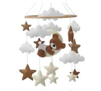 Mobile for Bedside Crib,Baby Mobile Made of Felt and Wood for Baby Bed - 3D Sleeping Bear,Moon,Clouds,Stars,Wind Chimes,Hanging Bed Bell for Nursery Decor,Changing Table (23x50cm,B)