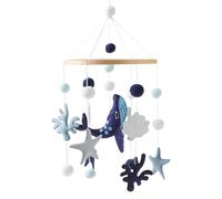 Mobile for Crib - Sea Themed Wood Fiber Hanging Decor, Whale Starfish Seashell Development Toys Easy | Neutral Blue Bedside Accessory for Nursery Child Room Daycare Shower Bouncer Playpen Home