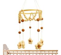Mobile for Crib - Wood Cotton Felt 60x19.5cm | Handmade Daisy Ball Hanging Art | Extra Large Gender Neutral Ceiling Pendant Ornament for Nursery Room Decoration and Sleep