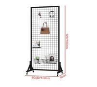 Mobile Gridwall Display Stand with Wheels Metal Mesh Storage Rack Freestanding Retail Exhibit with 20 Hooks for Trade Shows and Art Exhibitions (Black 100x40x120cm)