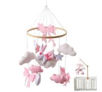 Mobile Hanger for Crib, Baby Crib Mobile, Hand-Crocheted Rabbit Hanging Toy, Felt Bows Clouds Stars Nursery for Boys and Girls, Baby Nursery Hanging Decor, Toys