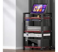 Mobile HiFi Audio/Video Rack with Wheels Adjustable Media Stand Multifunctional Storage Furniture Compact CD/DVD Organizer Home Theater Shelving System