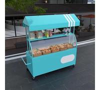 Mobile Iron Outdoor Vendor Cart with Canopy63in Street Food Display Stand for Markets & Events Commercial Food Truck Cart (Blue 160cm) Portable Food Stall Solution