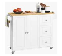 Mobile Kitchen Cart with Drop Leaf Spice Rack Towel Rack Drawers Cabinets and Wood Top Rolling Kitchen Island Cart on Wheels for Storage and Organization
