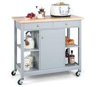Mobile Kitchen Island Cart Rolling Kitchen Island w/4 Open Shelves Grey