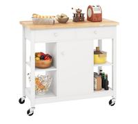 Mobile Kitchen Island Cart Rolling Kitchen Island w/Open Shelves White