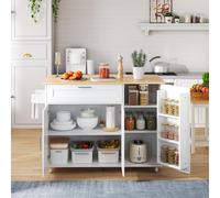 Mobile Kitchen Island with Foldable Oak-Look Worktop, Multi-purpose Trolley with Sliding Drawer, 132.5L x 44W x 90H cm, White+Natural Aosom UK