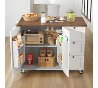Mobile Kitchen Island with Wheels Rolling Cart with 2 Large Drawers Towel Rack & Spice Rack Adjustable Auxiliary Furniture Oak Wood Black 121x46x91 cm