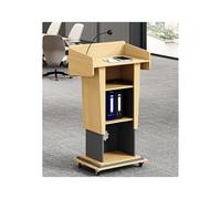 Mobile Lectern Podium Stand, Portable Pulpit with Storage Shelf, Adjustable Height, Multi-Function Desk, Grey Wood Finish, Ideal for Churches and Events