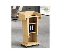 Mobile Lectern Podium Stand, Portable Pulpit with Storage Shelf, Adjustable Height, Multi-Function Desk, Grey Wood Finish, Ideal for Churches and Events