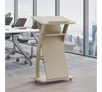 Mobile Lectern Podium Stand with Wheels, Solid Wood Floor Standing Lectern, Portable Pulpit for Church, Welcome Table, Conference Room Host