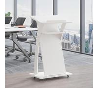 Mobile Lectern Podium Stand with Wheels, Solid Wood Floor Standing Lectern, Portable Pulpit Stand for Church, Welcome Table Reception Desk, Speech Table for Conference Room Host