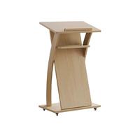 Mobile Lectern Podium Stand with Wheels - Solid Wood Floor Standing Pulpit for Church Portable Reception Desk Conference Room Speech Table Adjustable Height Host Stand
