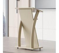 Mobile Lectern Stand with Wheels - Solid Wood Floor-Standing Podium Multi-Function Portable Pulpit for Speeches Welcome Reception Desk - Color A