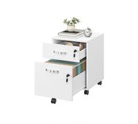 Mobile Locking Filing Cabinet with 2 Drawers, 5 Wheels, Adjustable Hanging Bar, White