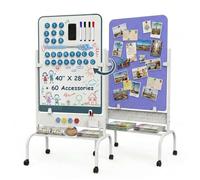 Mobile Magnetic Glass Standing Whiteboard, 40 X 28 Double Sided Felt Board White Board with Stand, Height Adjustable Dry Erase Board On Wheels, Freestanding Board for Home, Office, Planning