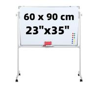 Mobile Magnetic Whiteboard with Stand, 60x90cm Large Double Sided Dry Erase White Board, 360° Rotation with Adjustable Height, Rolling Wheels, Includes 5 Markers, 12 Magnets and Eraser