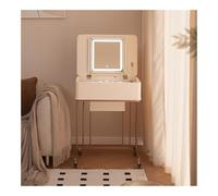 Mobile Makeup Vanity Table with Mirror, Computer Desk, Bedroom Dressing Table with Storage, White & Gold Makeup Station for Living Room & Bedroom