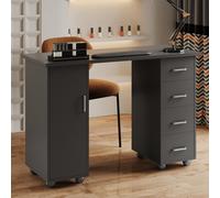 Mobile Manicure Table with 1 Cabinet and 4 Drawers, Dark Grey