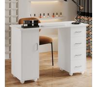 Mobile Manicure Table with 1 Cabinet and 4 Drawers, White