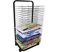 Mobile Metal Art Drying Rack - Heavy Duty 35-Layer Foldable Storage with Lockable Wheels Ideal for Oil Painting Display in Classrooms and Studios