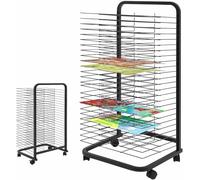 Mobile Metal Drying Rack with Wheels Foldable Art Supply Storage Adjustable Floor Stand for Classroom Crafts and Use