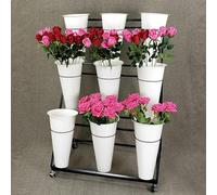 Mobile Metal Flower Display Stand on Wheels - Versatile Plant Shelf Rack for Gardens & Flower Shops, Stylish Floral Bucket Holder, Easy to Move & Durable Design, Perfect for Indoor & Outdoor