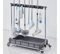 Mobile Mop and Broom Holder Floor Tool Storage Cart Essential Cleaning Supplies Commercial Mop Drainer Umbrella Stand Household nization Solution