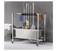 Mobile Mop & Broom Holder on Wheels Versatile Cleaning Cart with Mop Bucket Garden Tool Organizer SpaceSaving Storage for Home Garage Schools HospitalsWet Mop Drain Rack