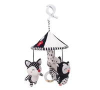 Mobile Pacifier for Kids Room - High Contrast Black and White Animals Fox Elephant Soft Plush Hearing and Visual Stimulation Skill Development