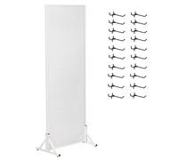 Mobile Pegboard with 20 Hooks Metal Perforated Panel for Garage Office Craft Room Retail Stores White 24x47in Storage Solution