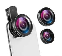 Mobile Phone Camera Lens, 15X Macro & 0.45X Wide Angle Lens Kit For Smartphone, Fish Eye Lenses, 2 In 1 Clip-On Lens Set,(Black)