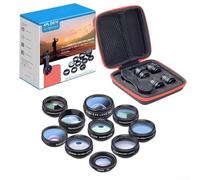 Mobile Phone Camera Lens Set 10 in 1 Includes Fisheye Wide Angle Macro CPL Kaleidoscope Telescope and Flow Filters Diameter 13mm