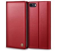Mobile Phone Case for iPhone SE 2022/2020 Case, Premium Leather Protective Case for iPhone SE/8/7 Case, Wallet, Card Slot, Stand Function, Foldable Flip Case for iPhone SE Case, Red