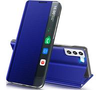 Mobile Phone Case for Samsung Galaxy S22 Plus Case Foldable, Luxury Thin Mirror Flip Leather Hard PC Shockproof Case for Samsung Galaxy S22 Plus 5G Case with Stand, Clear View for Samsung S22 Plus
