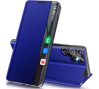 Mobile Phone Case for Samsung Galaxy S23 Ultra Foldable Luxury Thin Mirror Flip Leather Hard PC Shockproof Case Cover for Galaxy S23 Ultra 5G Case with Stand, Clear View for Samsung S23 Ultra 5G Case