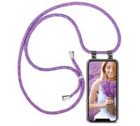 moex Mobile Phone Chain, Compatible with Apple iPhone XR Case with Strap Adjustable Length, Silicone Case, Transparent with Chain in Purple Pink, Removable