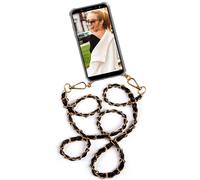 OneFlow Premium mobile phone chain compatible with iPhone X/iPhone XS | Mobile phone case with lanyard to wear Silicone case + metal chain Necklace Interchangeable, Gold Schwarz