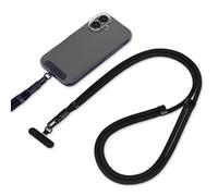 Mobile Phone Chain Short with 0.4 mm Stainless Steel Clip, Adjustable 40-80 cm, Black, Universal Mobile Phone Strap for Hanging, Robust Polyester Lanyard with Metal Clip