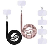 Mobile Phone Chain Universal, Mobile Phone Lanyard, Universal Mobile Phone Hanging Around the Neck with Pad, Mobile Phone Lanyard, Adjustable and Removable. (2 Rose Gold + Shiny Black)