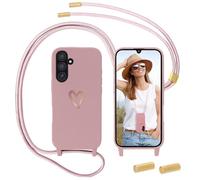 Mobile Phone Lanyard for Samsung Galaxy A17 5G, MoEvn Necklace Mobile Phone Case with Cord for Hanging, Heart Pattern, Silicone Case, Shockproof Protective Case with Removable Chain, Pink