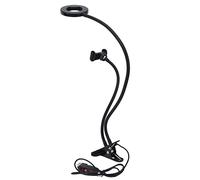 Mobile Phone Live Lighting 3 Colour Adjustable Angle Light, USB Powered Ring Light for Live Streaming, Makeup, Selfies and Video Calls, with Flexible Hose, Metal Clip Base and