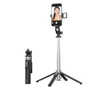 Mobile Phone Selfie Stick, The Selfie Stick can be Extended to Four Corners, with a Fill Light (Detachable), 3-Color 9-Position (Black, Stainless Steel Tube Single lamp)