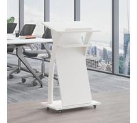 Mobile Podium Stand with Wheels, Solid Wood Lectern for Church, Portable Pulpit Support, Welcome Reception Table, Speech Desk for Events (Color: C)