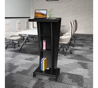 Mobile Podium with Wheels Portable Conference Stand Elevated Base & Railing Wooden Lectern for Office Church Classroom Black Standing Podium