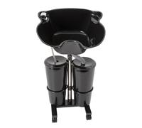 Mobile Portable Shampoo Basin with 2 Water Buckets, Black Free Standing Barber and Hair Salon Accessories Suitable for Barber Stores, Homes Height Adjustable