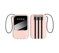 Mobile Power Bank 20000mah Portable Powerbank Built in 4 Cables Charger Fast Charging Compact Battery Real Time Led Display Screen(5000mah/pink)